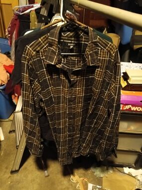 George Brown and Black Plaid Button-Down Shirt